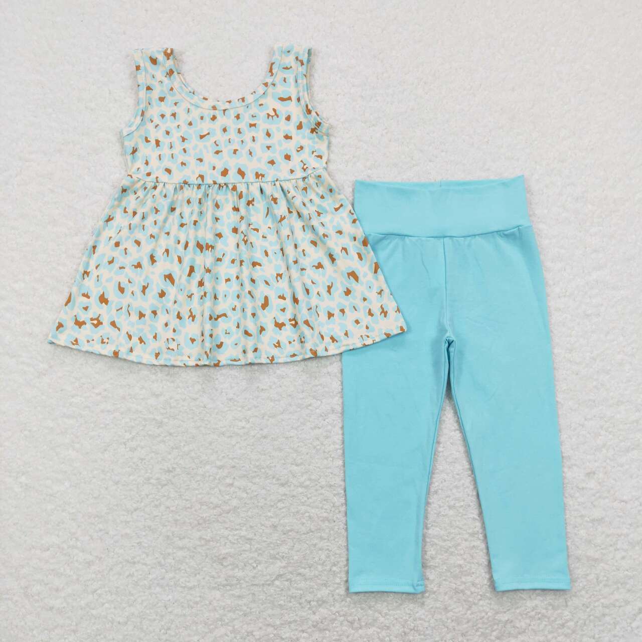 GSPO1177 Leopard Tunic Top Aqua Legging Pants Girls Clothes Set