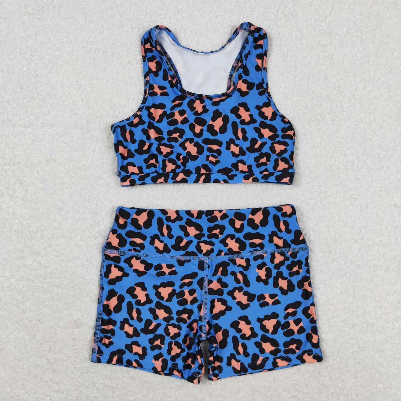 GSSO0901 Blue Leopard Print Girls Summer Clothes Set