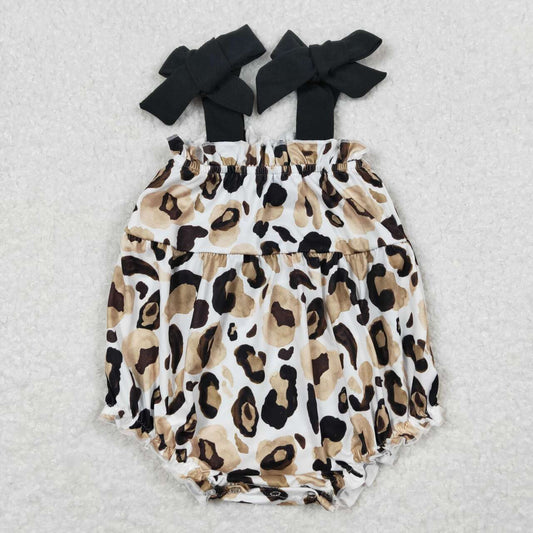 SR1198 Leopard Print Baby Girls Summer Strap Romper