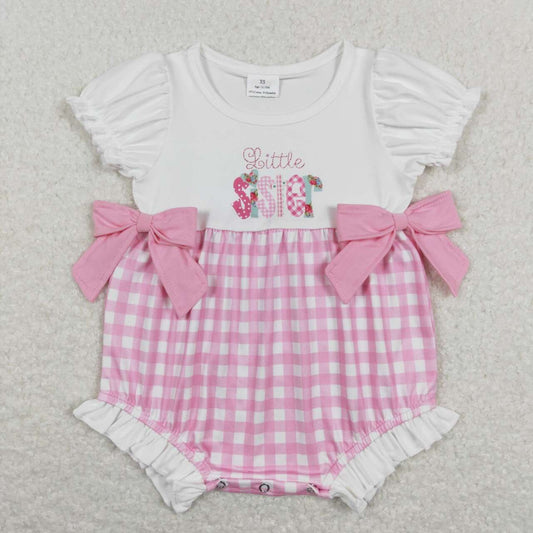 SR0588 Little Sister Pink Plaid Print Baby Girls Summer Romper