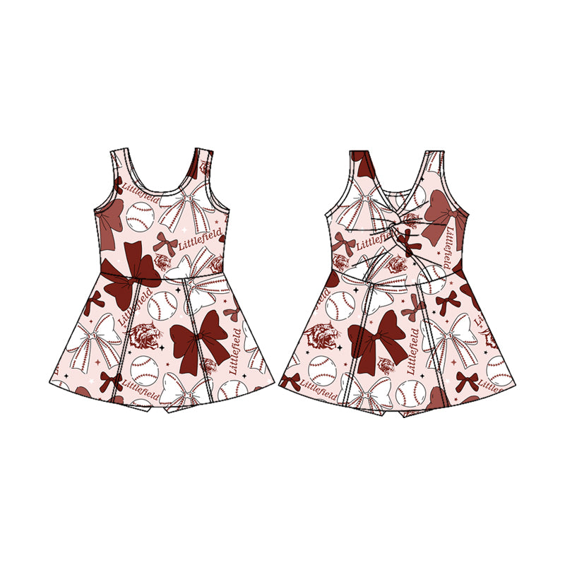 (Custom Design Preorder MOQ 5) Team's Littlefield Bows Print Shorts Skirts Girls Summer Yoga Dress
