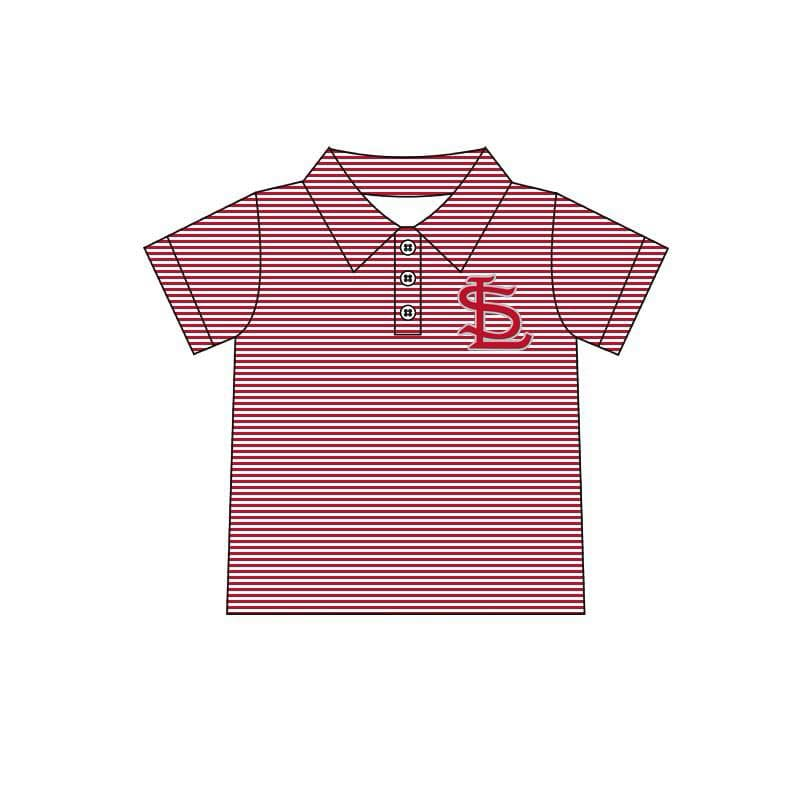 (Custom Design Preorder MOQ 5) Team's LS Cardinals Red Stripes Print Boys Summer Polo Tee Shirts Top