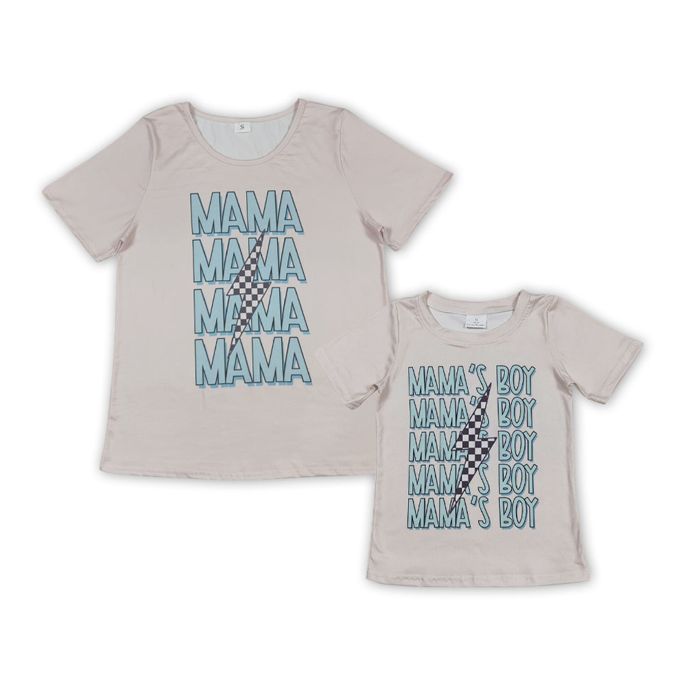 MAMA & Boy Falsh Print Mom and Me Summer Tee Shirts Top