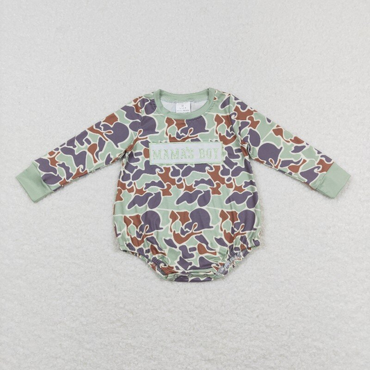 LR0829 Camo MAMA'S BOY Embroidery Baby Boys Romper