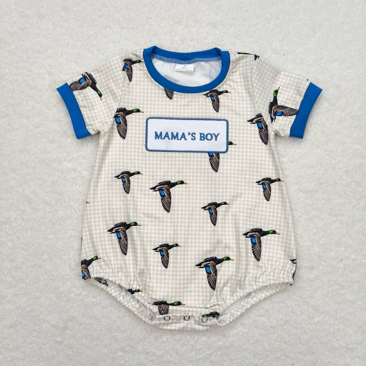 SR1377 MAMA'S BOY Embroidery Duck Print Baby Boys Summer Romper