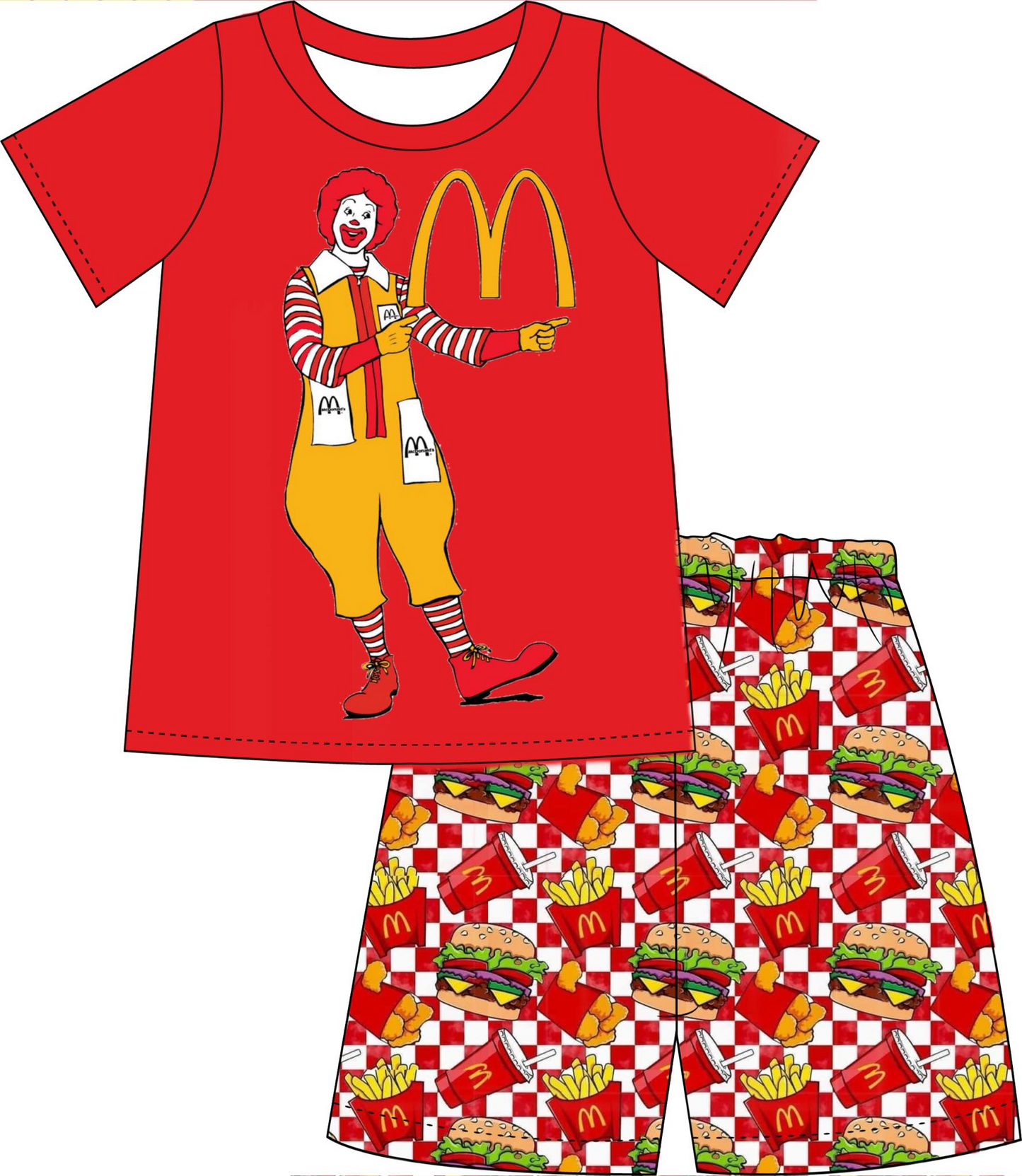 (Custom Design Preorder MOQ 5) Hamburger M Print Boys Summer Clothes Set