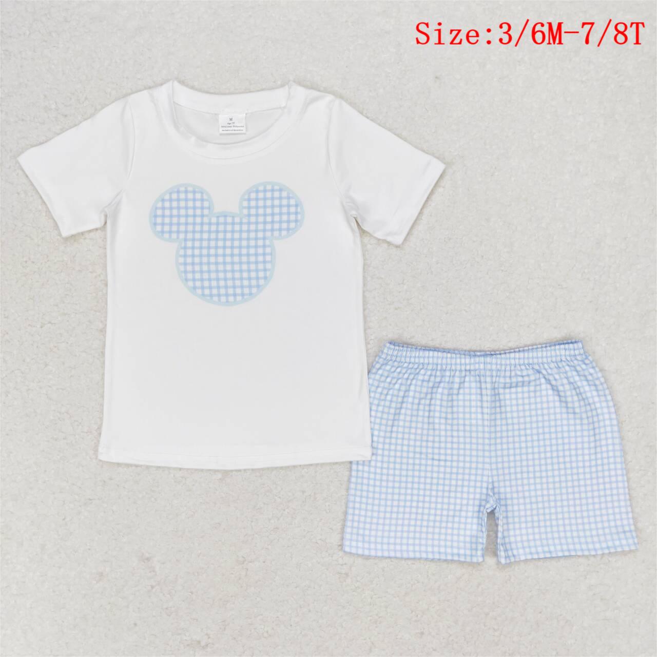 BSSO0860 White Cartoon Mouse Top Plaid Pants Boys Summer Clothes Set