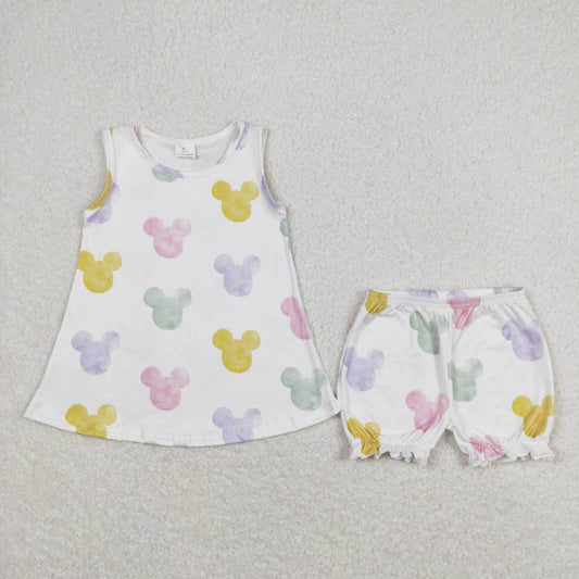 GSSO0774  Colorful Cartoon Mouse Print Girls Summer Clothes Set