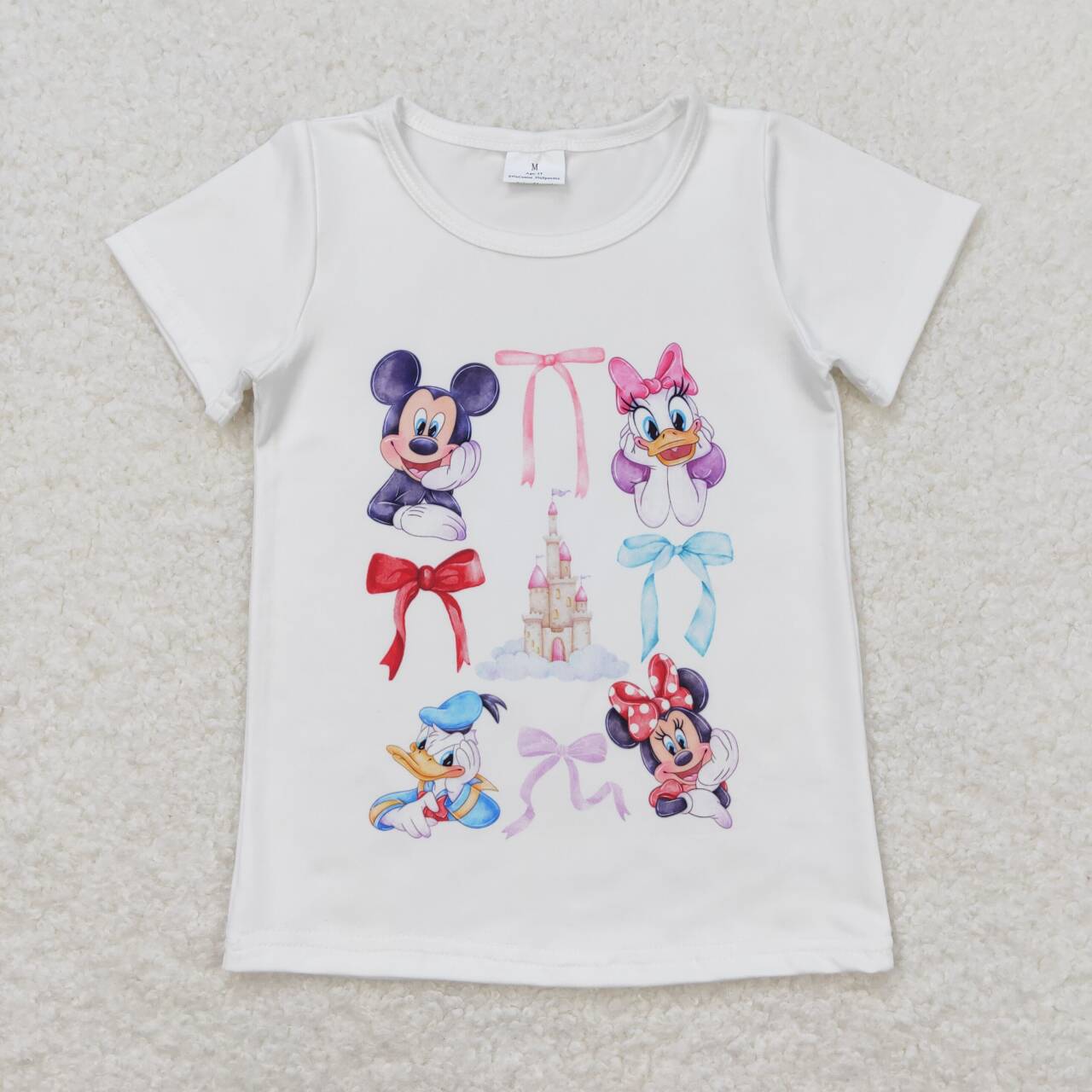 GT0570 Cartoon Mouse Bows Print Girls Summer Tee Shirts Top