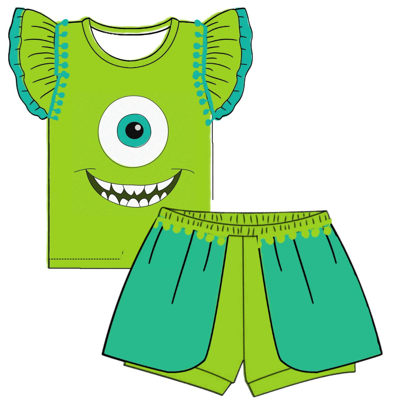 (Custom Design Preorder MOQ 5) Monster Print Girls Summer Clothes Set