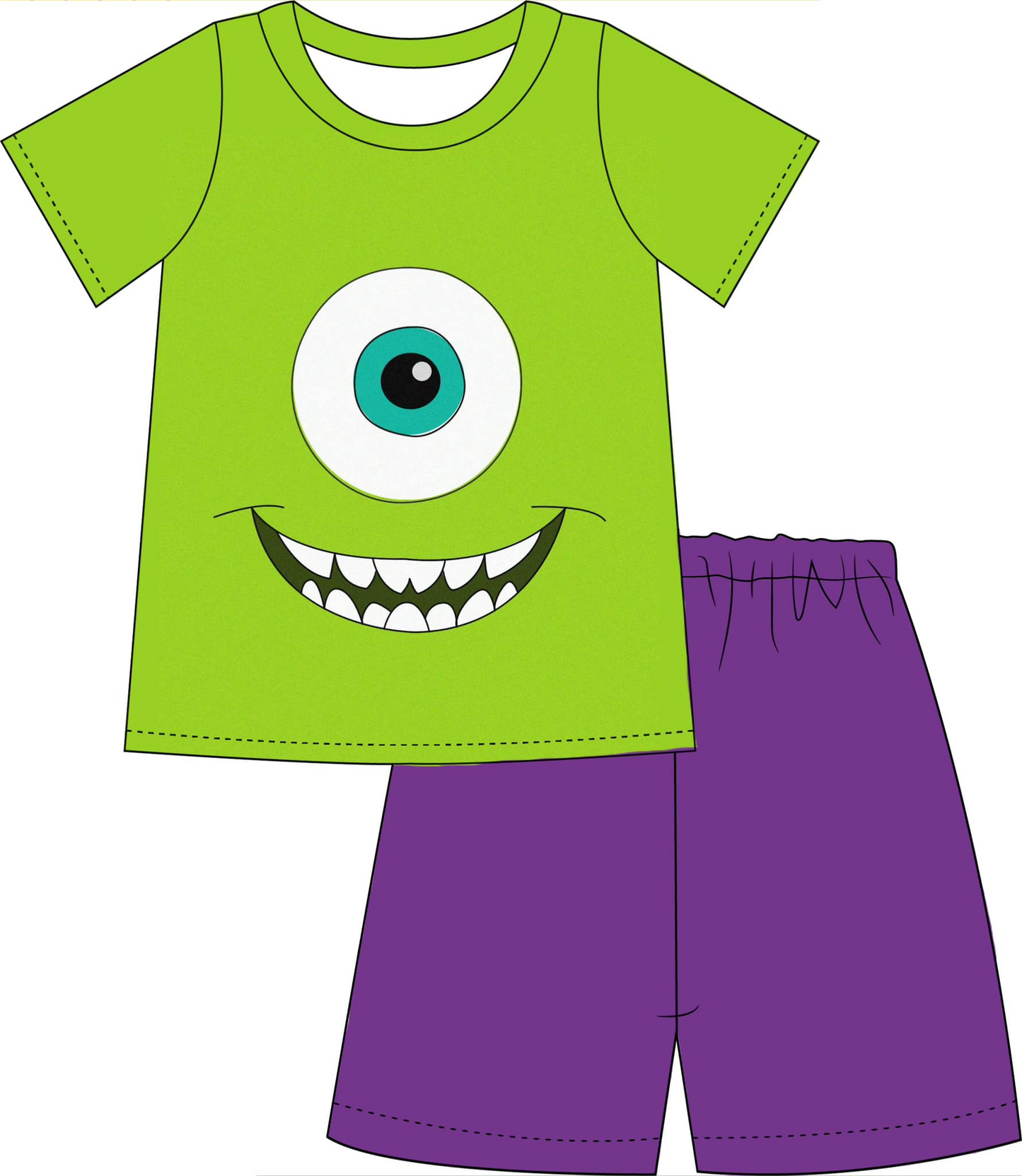 (Custom Design Preorder MOQ 5) Monster Print Boys Summer Clothes Set