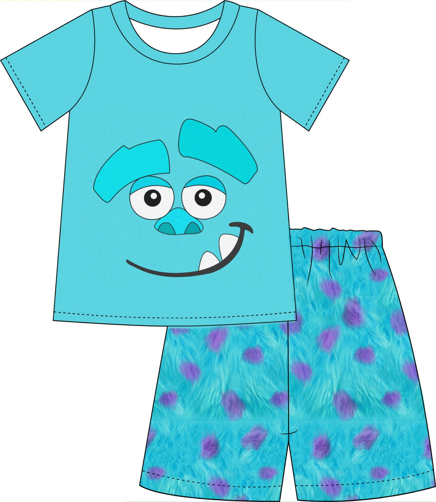 (Custom Design Preorder MOQ 5) Monster Print Boys Summer Clothes Set