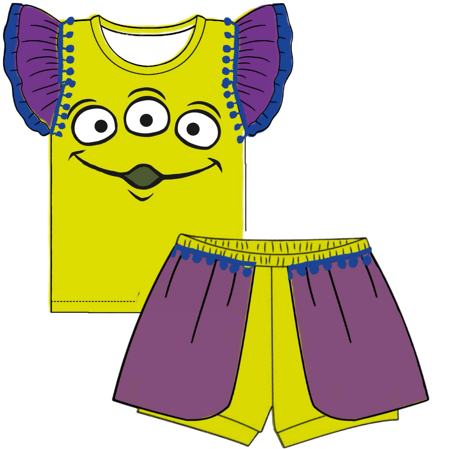 (Custom Design Preorder MOQ 5) Monster Print Girls Summer Clothes Set