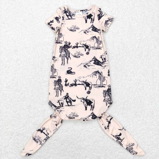 NB0028 Cowboy Print Baby Gown Newborn Western Clothes