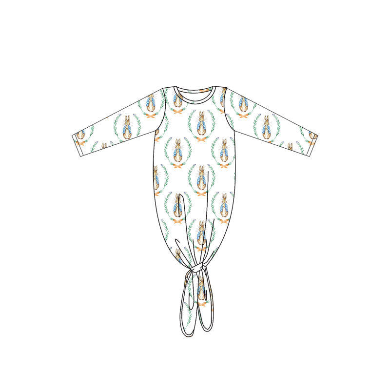 (Pre-order)NB0044 Bunny Print Baby Girls Easter Gown Newborn Clothes