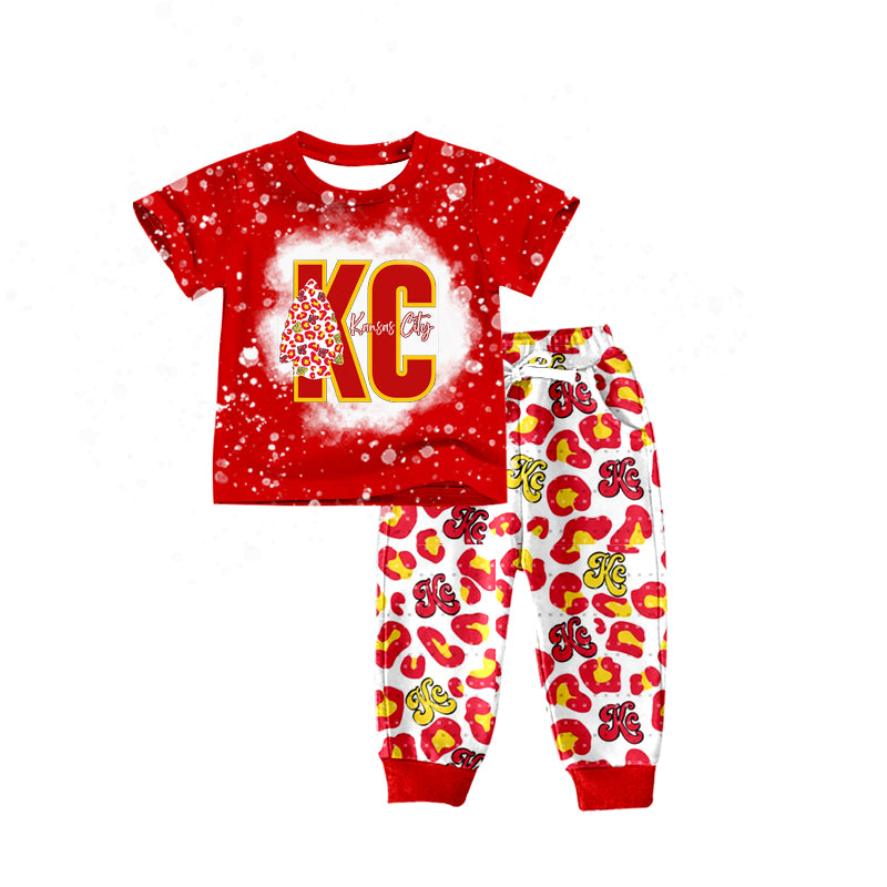(Custom Design Preorder MOQ 5)NO. (10) Football Team's Print Boys Clothes Set