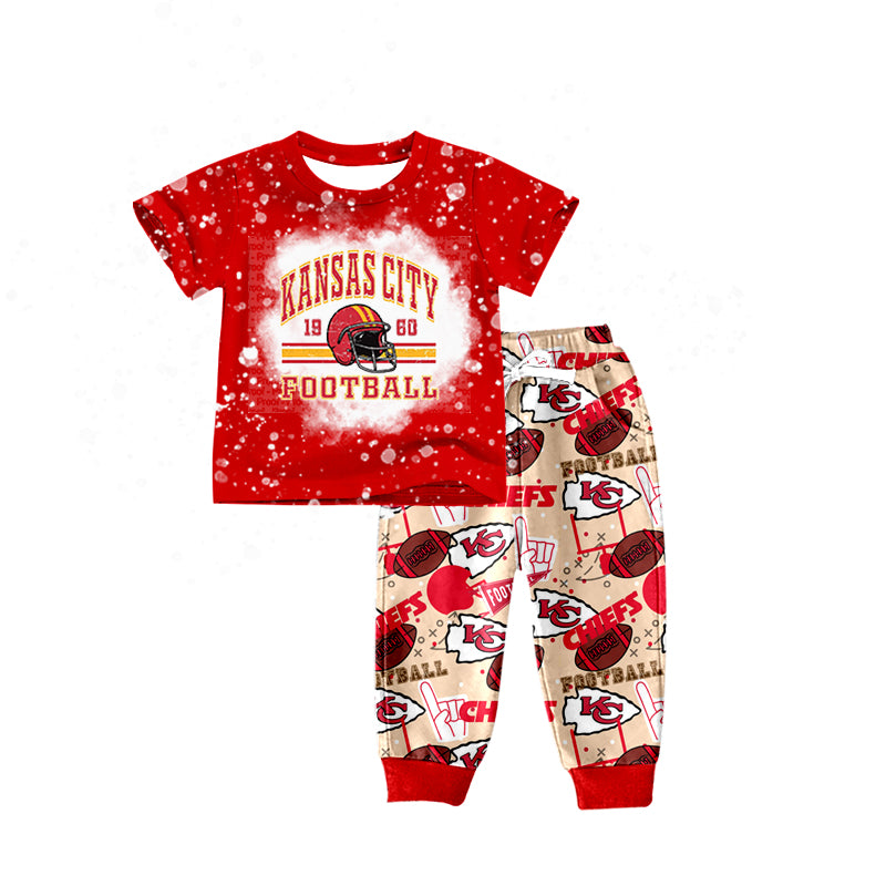 (Custom Design Preorder MOQ 5)NO. (11) Football Team's Print Boys Clothes Set