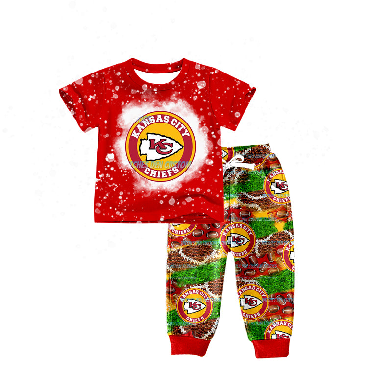 (Custom Design Preorder MOQ 5)NO. (13) Football Team's Print Boys Clothes Set