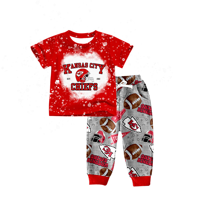 (Custom Design Preorder MOQ 5)NO. (16) Football Team's Print Boys Clothes Set