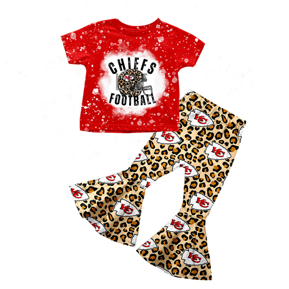 (Custom Design Preorder MOQ 5)NO. (17) Football Team's Print Girls Bell Pants Clothes Set