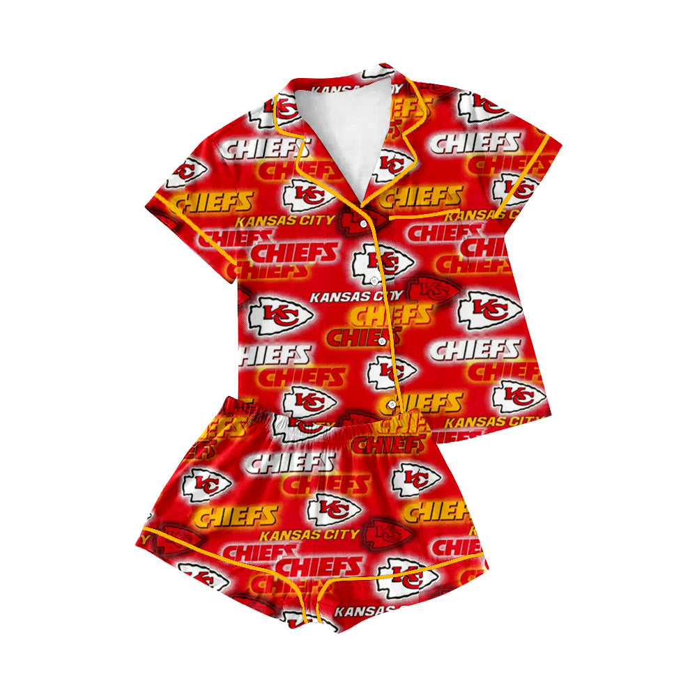 (Custom Design Preorder MOQ 5)NO. (19) Football Team's Print Kids Summer Pajamas Clothes Set