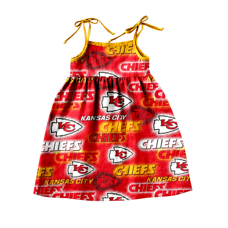 (Custom Design Preorder MOQ 5)NO. (22) Football Team's Print Girls Knee Length Summer Dress