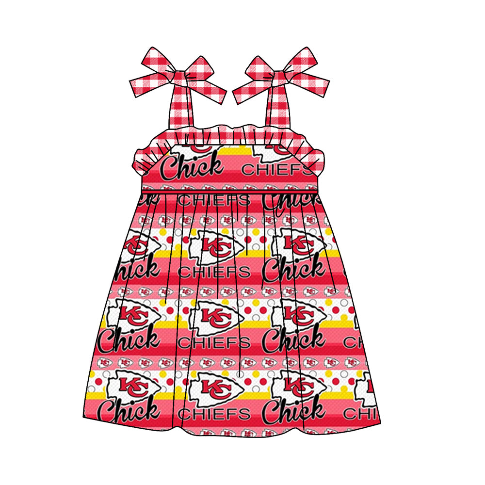 (Custom Design Preorder MOQ 5)NO. (27) Football Team's Print Girls Knee Length Summer Dress