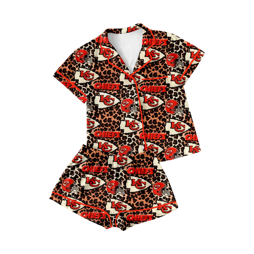 (Custom Design Preorder MOQ 5)NO. (33) Football Team's Print Kids Summer Pajamas Clothes Set