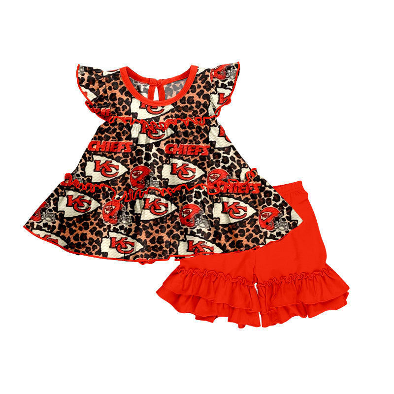 (Custom Design Preorder MOQ 5)NO. (35) Football Team's Print Girls Summer Clothes Set