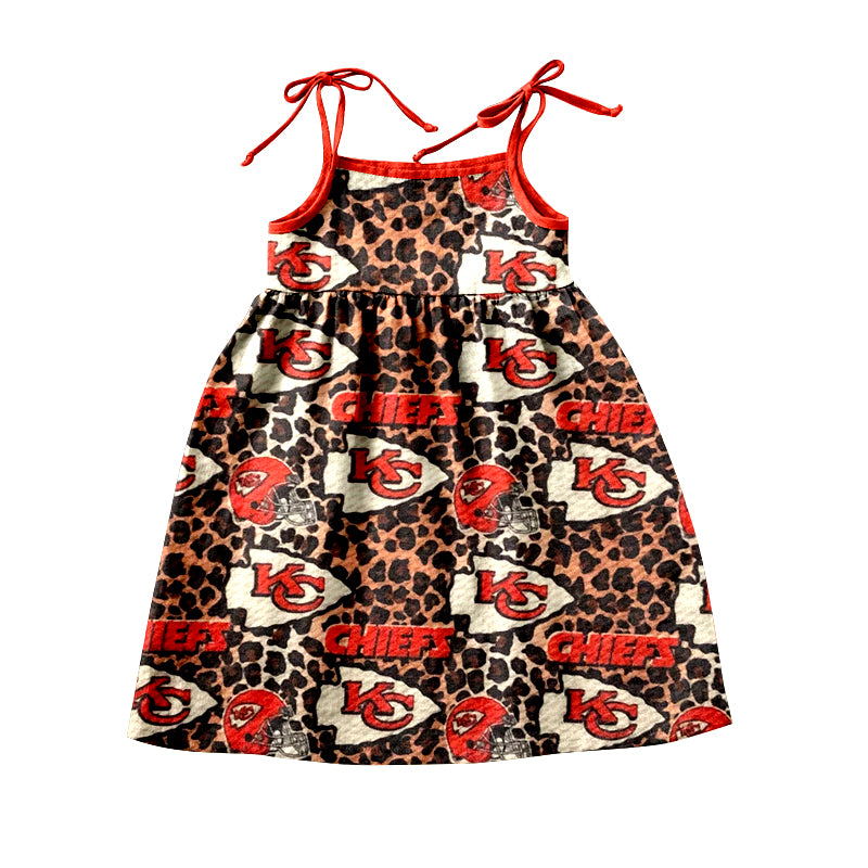 (Custom Design Preorder MOQ 5)NO. (36) Football Team's Print Girls Knee Length Summer Dress