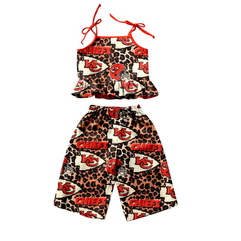 (Custom Design Preorder MOQ 5)NO. (37) Football Team's Print Girls Summer Clothes Set