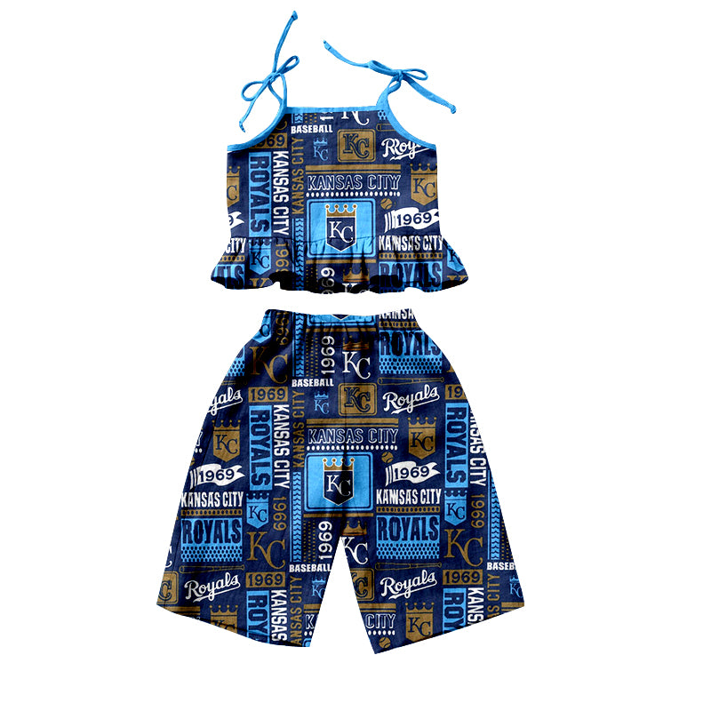 (Custom Design Preorder MOQ 5)NO. (38) Football Team's Print Girls Summer Clothes Set