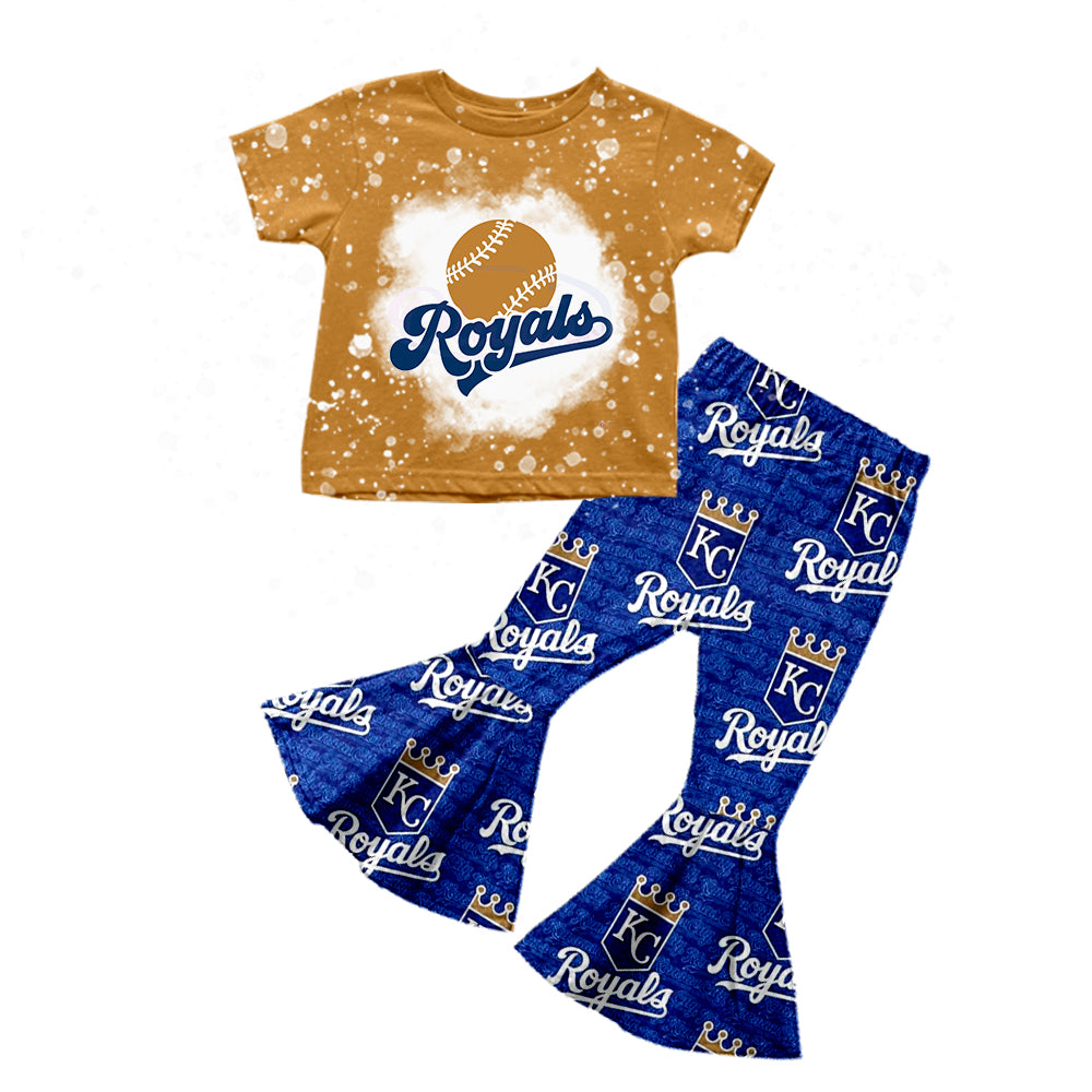 (Custom Design Preorder MOQ 5)NO. (4) Football Team's Print Girls Bell Pants Clothes Set