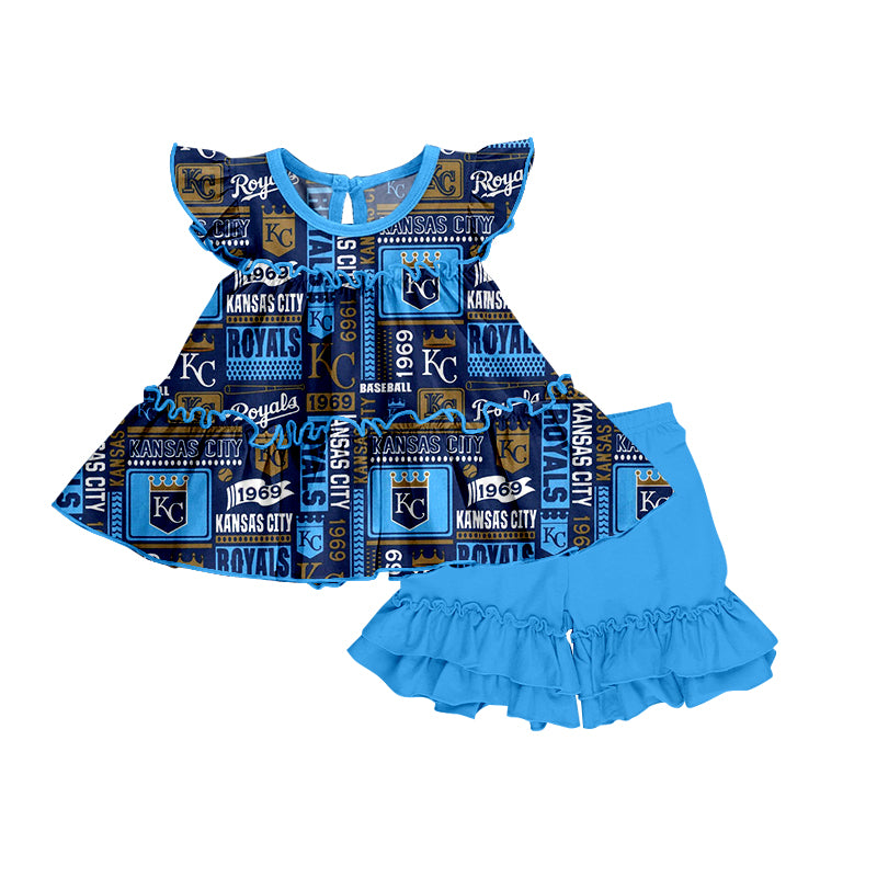 (Custom Design Preorder MOQ 5)NO. (40) Football Team's Print Girls Summer Clothes Set