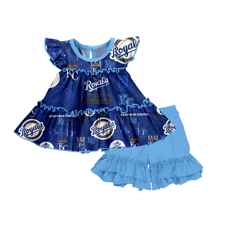 (Custom Design Preorder MOQ 5)NO. (43) Football Team's Print Girls Summer Clothes Set