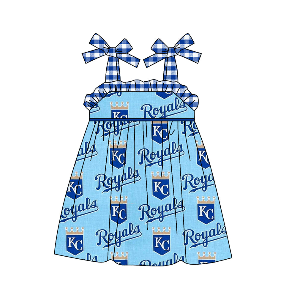 (Custom Design Preorder MOQ 5)NO. (49) Football Team's Print Girls Knee Length Summer Dress