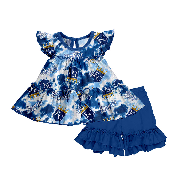 (Custom Design Preorder MOQ 5)NO. (54) Football Team's Print Girls Summer Clothes Set