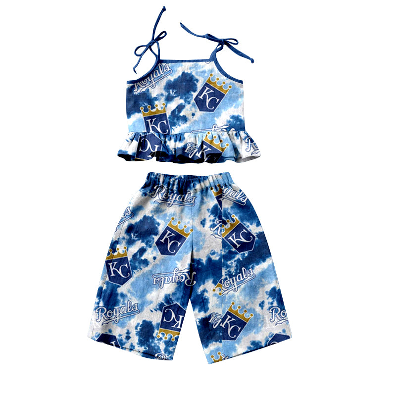 (Custom Design Preorder MOQ 5)NO. (57) Football Team's Print Girls Summer Clothes Set