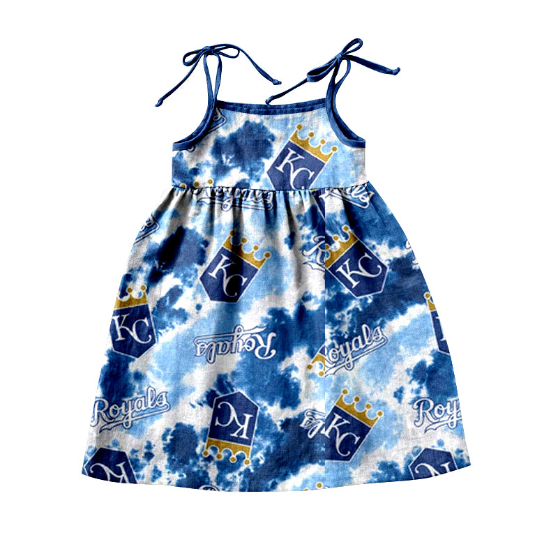 (Custom Design Preorder MOQ 5)NO. (58) Football Team's Print Girls Knee Length Summer Dress