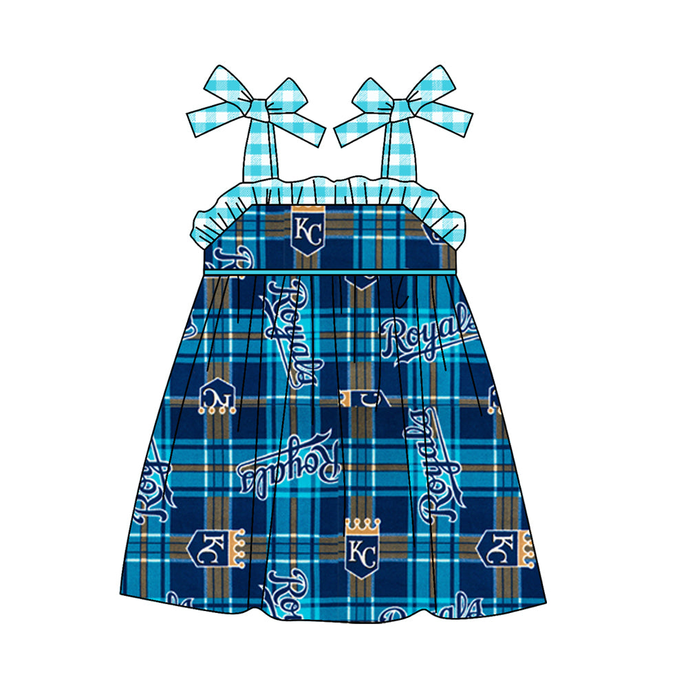 (Custom Design Preorder MOQ 5)NO. (66) Football Team's Print Girls Knee Length Summer Dress