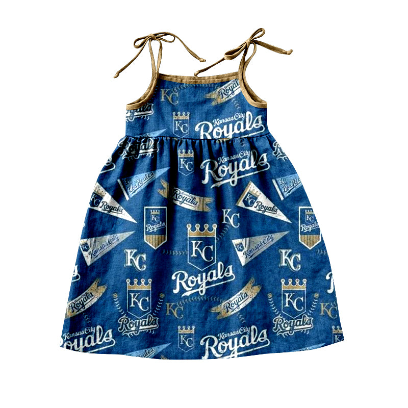 (Custom Design Preorder MOQ 5)NO. (67) Football Team's Print Girls Knee Length Summer Dress