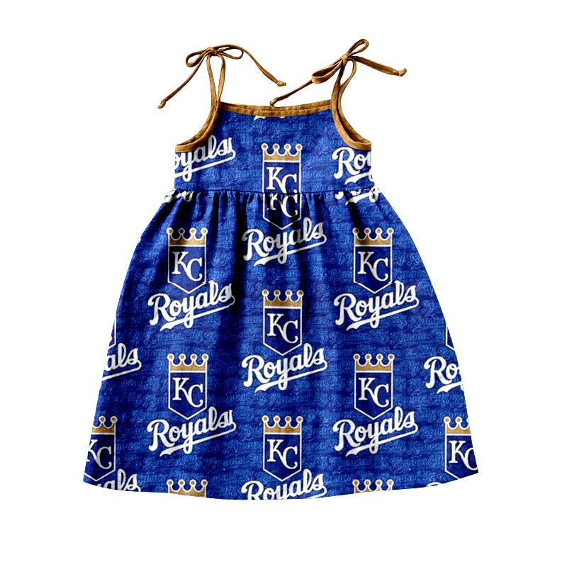 (Custom Design Preorder MOQ 5)NO. (69) Football Team's Print Girls Knee Length Summer Dress