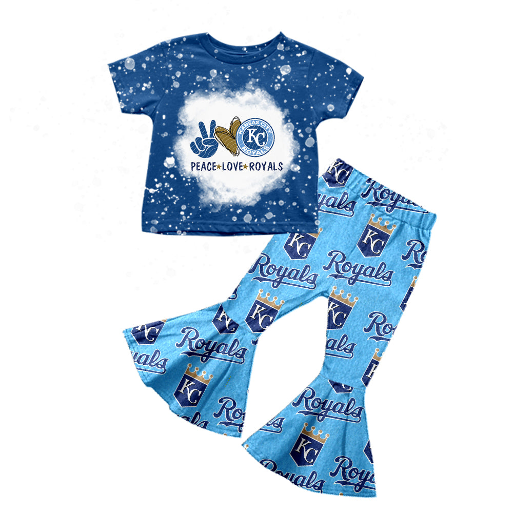 (Custom Design Preorder MOQ 5)NO. (7) Football Team's Print Girls Bell Pants Clothes Set