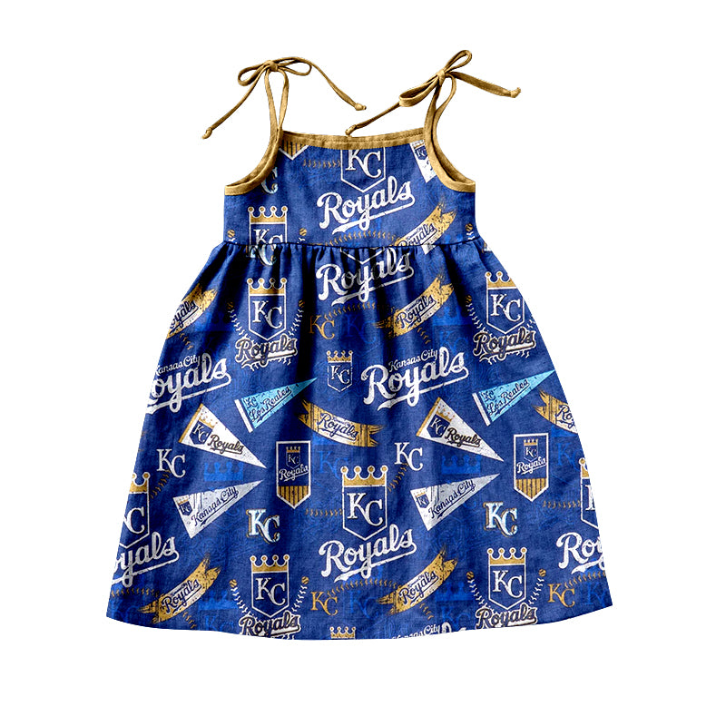 (Custom Design Preorder MOQ 5)NO. (73) Football Team's Print Girls Knee Length Summer Dress