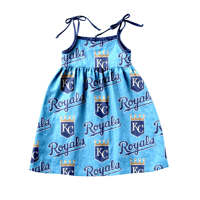 (Custom Design Preorder MOQ 5)NO. (74) Football Team's Print Girls Knee Length Summer Dress