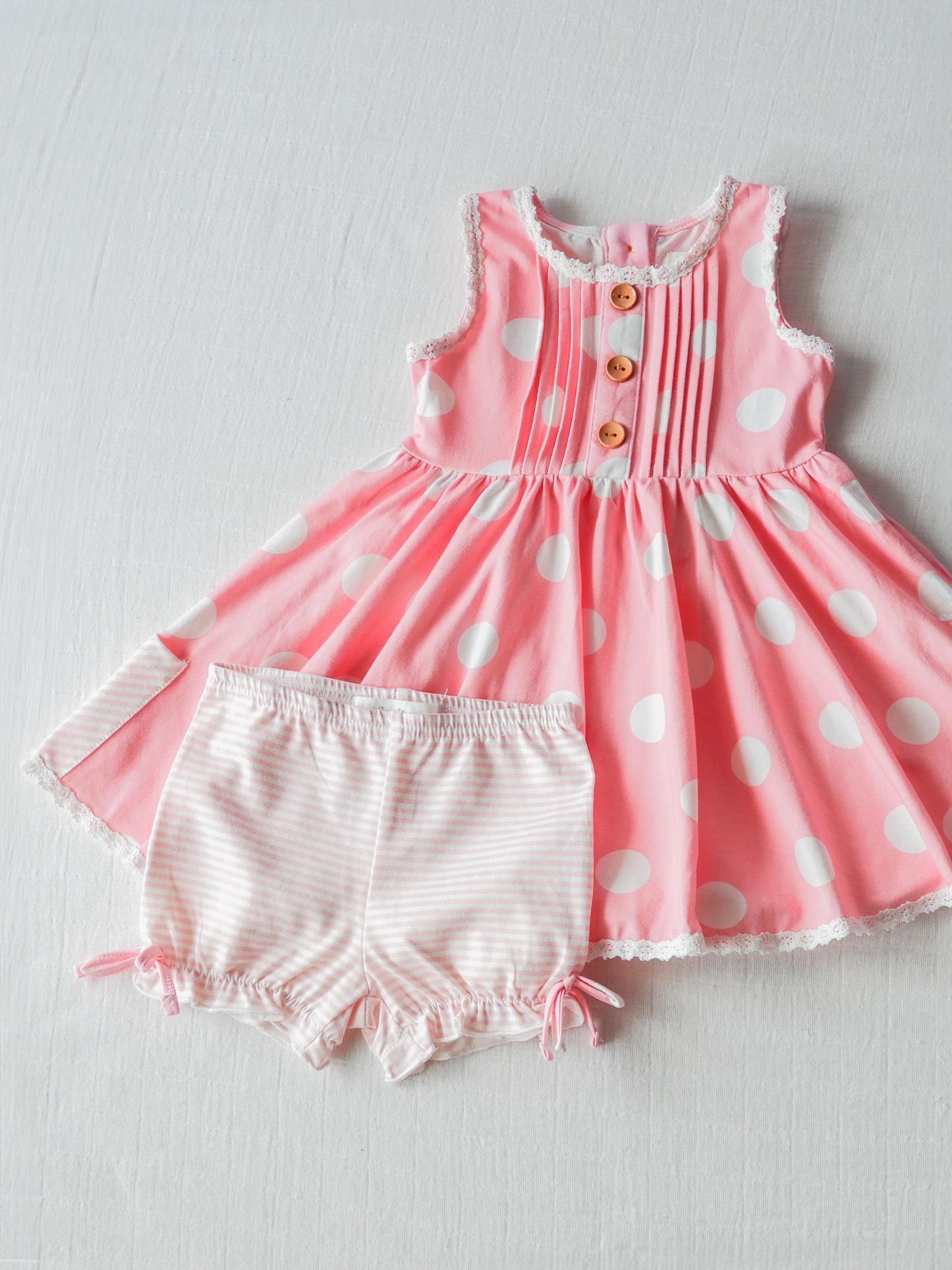 NO.7 (Custom Design Preorder MOQ 5) Pink Polka Dot Tunic Top Stripes Shorts Girls Summer Clothes Set
