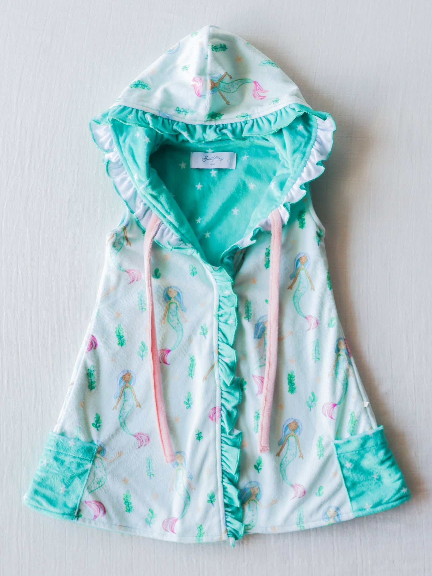 NO.10 (Custom Design Preorder MOQ 5) Mermaid Print Girls Hooded Swimming Coverup