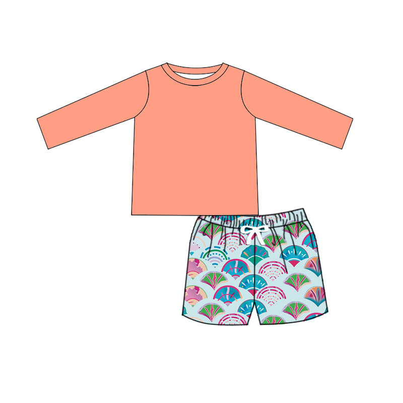NO.1 (Custom Design Preorder MOQ 5) Mermaid Scale Trunks Boys 2 Pieces Swimsuits