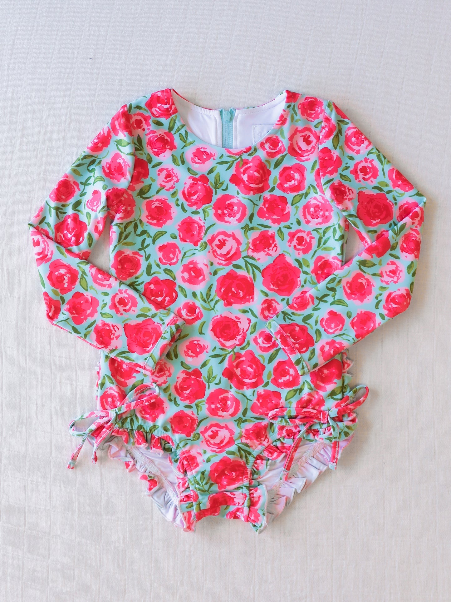 NO.20 (Custom Design Preorder MOQ 5) Flowers Print Girls 1 Piece Long Sleeve Swimsuits
