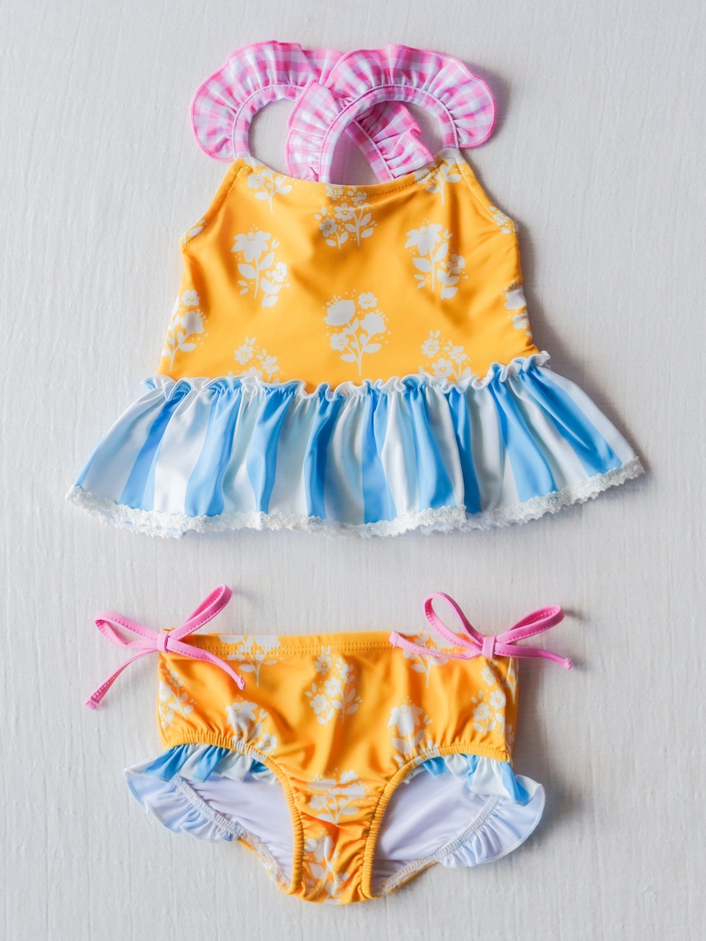 NO.23 (Custom Design Preorder MOQ 5) Flowers Print Girls 2 Pieces Swimsuits